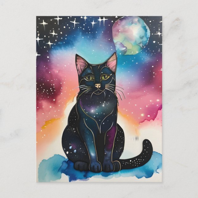 Schwarze Katze im Nachhinein Postkarte (Vorderseite)
