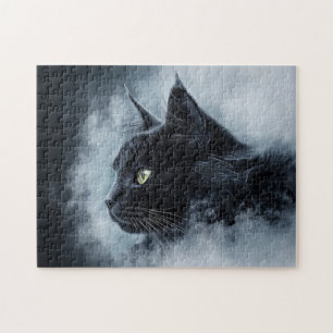 Schwarze Katze im Nebel