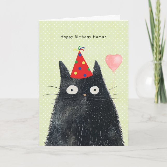 Schwarze Katze im Party mit lustiger Geburtskarte Karte (Vorderseite)
