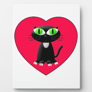 Schwarze Katze im roten Herzen Fotoplatte