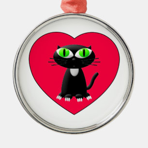 Schwarze Katze im roten Herzen Ornament Aus Metall