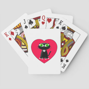 Schwarze Katze im roten Herzen Spielkarten