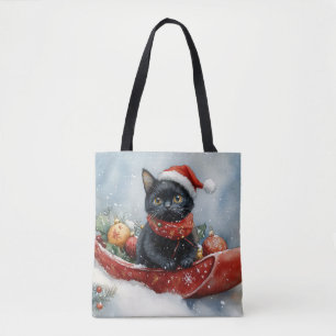 Schwarze Katze im Schlitten Lass es schneien Weihn Tasche