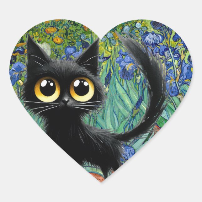 Schwarze Katze im Skittisch in einem Lila Irischen Herz-Aufkleber (Vorderseite)