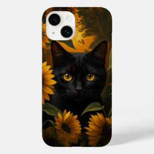 Schwarze Katze im Sonnenblumengarten Ästhetik Case-Mate iPhone 14 Hülle