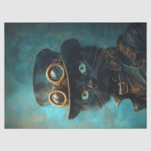 Schwarze Katze im Steampunk-Kostümdekoupage Seidenpapier