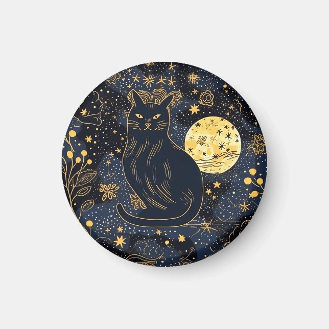Schwarze Katze im Sternenhimmel-Magnet Magnet (Vorne)