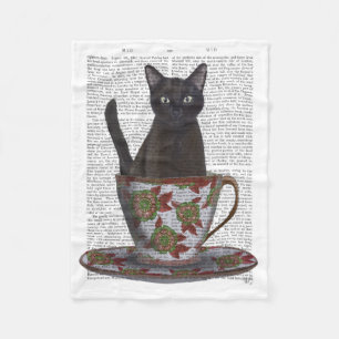 Schwarze Katze im Teacup Fleecedecke