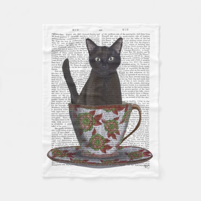 Schwarze Katze im Teacup Fleecedecke (Vorderseite)