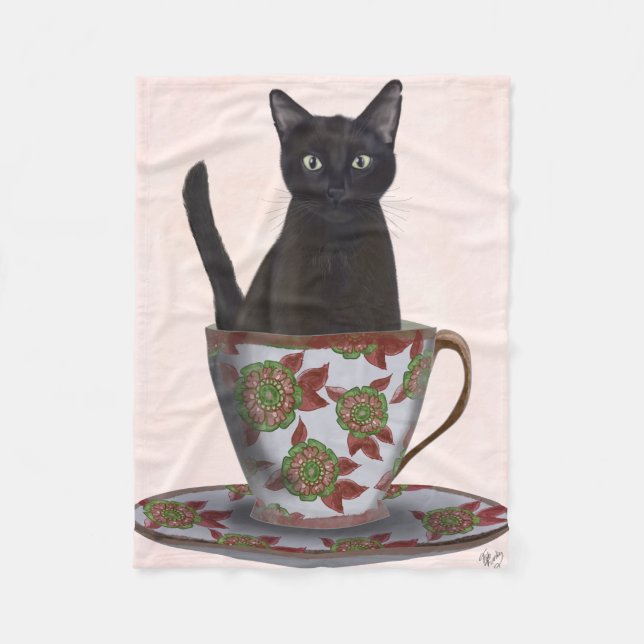Schwarze Katze im Teacup Fleecedecke (Vorderseite)