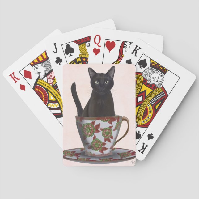 Schwarze Katze im Teacup Spielkarten (Rückseite)