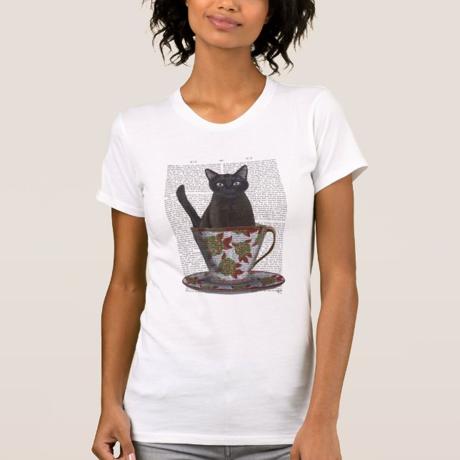 Schwarze Katze im Teacup T-Shirt (Vorderseite)