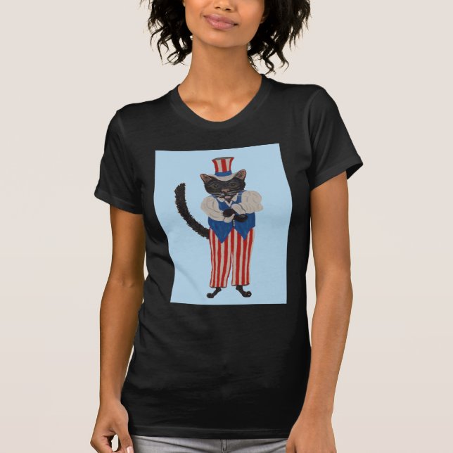 Schwarze Katze im Uncle Sam Kostüm T-Shirt (Vorderseite)
