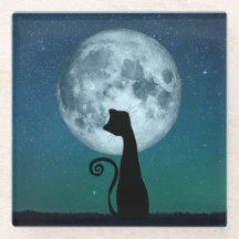 Schwarze Katze im Untersetzer aus Mondlicht