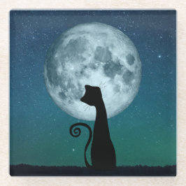 Schwarze Katze im Untersetzer aus Mondlicht