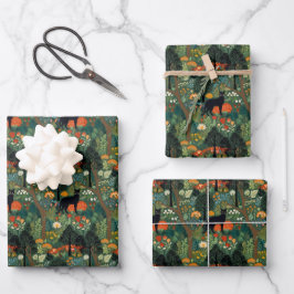 Schwarze Katze im Wald nahtlose Muster Geschenkpapier Set