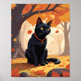 Schwarze Katze im Wald Poster