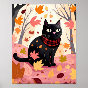 Schwarze Katze im Wald Poster