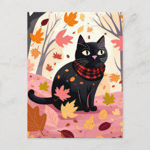 Schwarze Katze im Wald Postkarte
