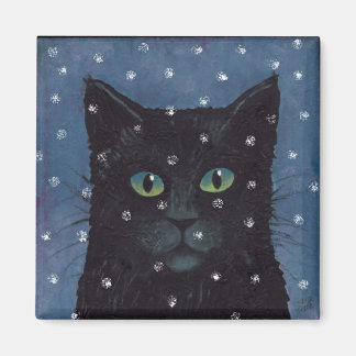 Schwarze Katze im Winterschnee Magnet