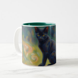 Schwarze Katze Impressionist Kunst Katzenliebhaber Zweifarbige Tasse