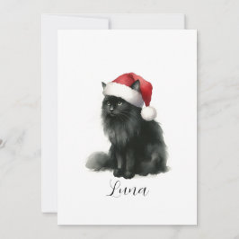 Schwarze Katze in Aquarellfarbe Festivals Weihnach Feiertagskarte