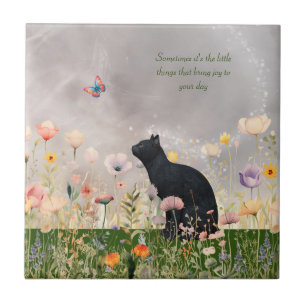 Schwarze Katze in Blume Fliese