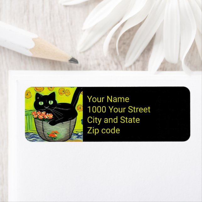 Schwarze Katze in Blume Pot (Insitu)
