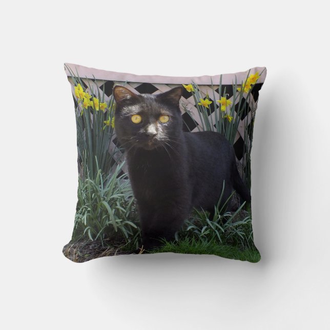 Schwarze Katze in Damendielen Kissen (Vorderseite)