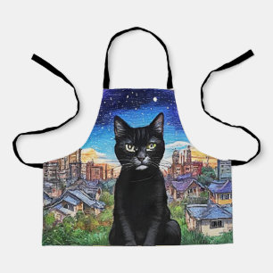 Schwarze Katze in der Nacht 1 Schürze