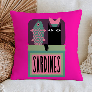 Schwarze Katze in der Sardinenbüchse Lustiger Tier Kissen