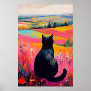Schwarze Katze in der schönen Natur Poster