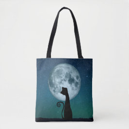 Schwarze Katze in der Tasche des Mondlichts