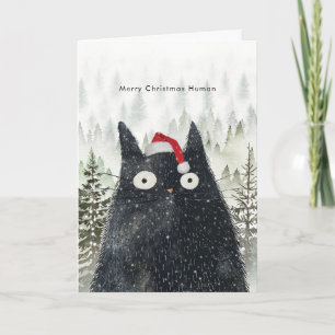 Schwarze Katze in der Weihnachtsmannmütze lustige  Karte