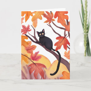 Schwarze Katze in einem Baum   Herbst Herbst spook Karte