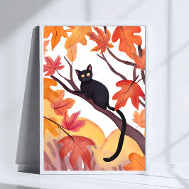 Schwarze Katze in einem Baum | Herbst Herbst spook Poster