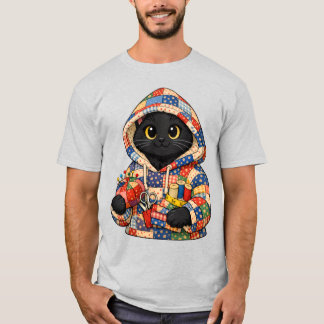 Schwarze Katze in einem Hoodie-T-Shirt aus einer S T-Shirt