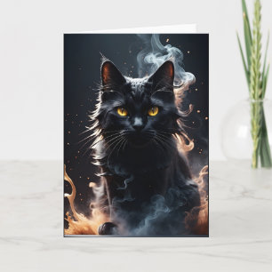Schwarze Katze in einem Rauchnebel Leere Grußkarte Karte