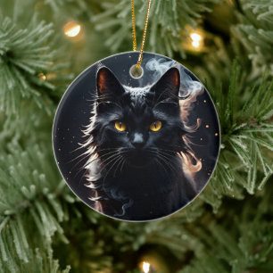 Schwarze Katze in einem Rauchnebel verwirrt  Keramik Ornament
