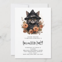 Schwarze Katze in einem Schwarzen Hexenhut Hallowe