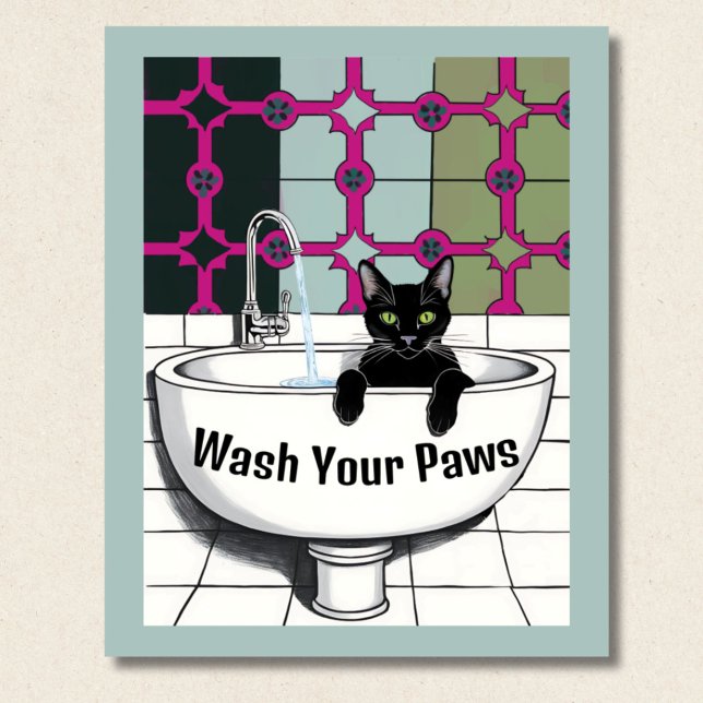 Schwarze Katze in einem Sink, Waschraum, Pfoten wa Poster (Von Creator hochgeladen)