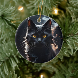 Schwarze Katze in einem Sumpf des Rauchens Mystifi Keramik Ornament