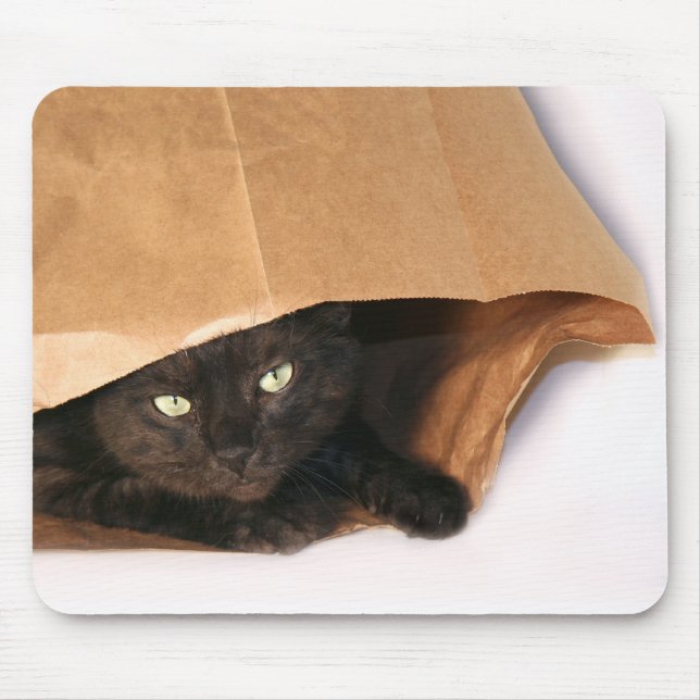 Schwarze Katze in einem Taschenmousepad Mousepad (Vorne)
