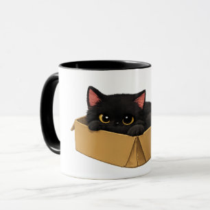 Schwarze Katze in einer Box Tasse