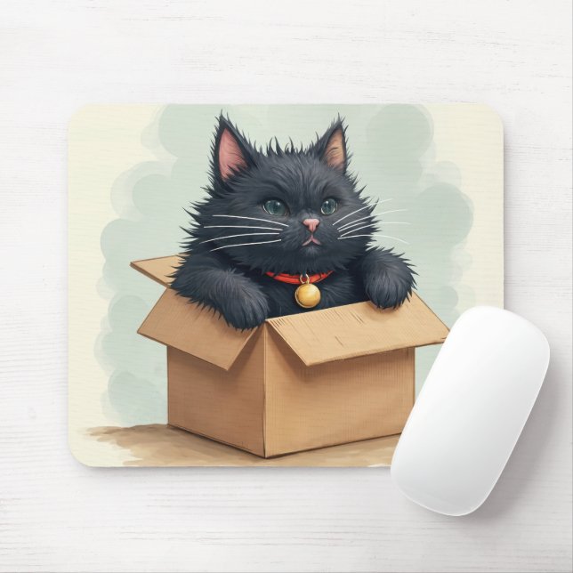 Schwarze Katze in einer Schachtel Mousepad (Mit Mouse)