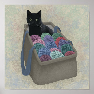 Schwarze Katze in Garntüte Poster