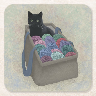Schwarze Katze in Garntüte Rechteckiger Pappuntersetzer