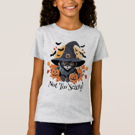 Schwarze Katze in Hexenhut Halloween T-Shirt
