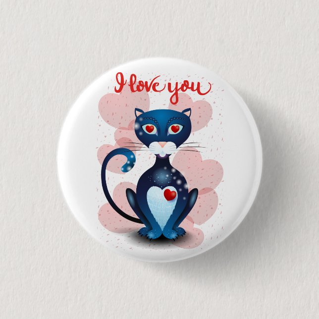 Schwarze Katze in Liebe Button (Vorderseite)