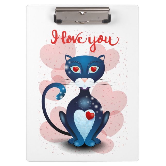 Schwarze Katze in Liebe Klemmbrett (Vorderseite)